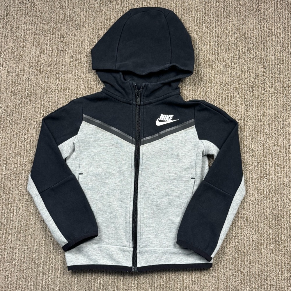 Nike Tech Fleece Full Zip Hoodie Jacket Youth 4 XS Black Grey Colorblock